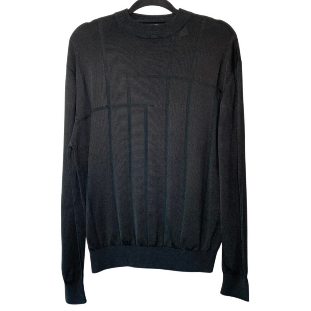Pronto Uomo Black Knit Crew Neck Textured Sweater Cotton Blend Size Medium